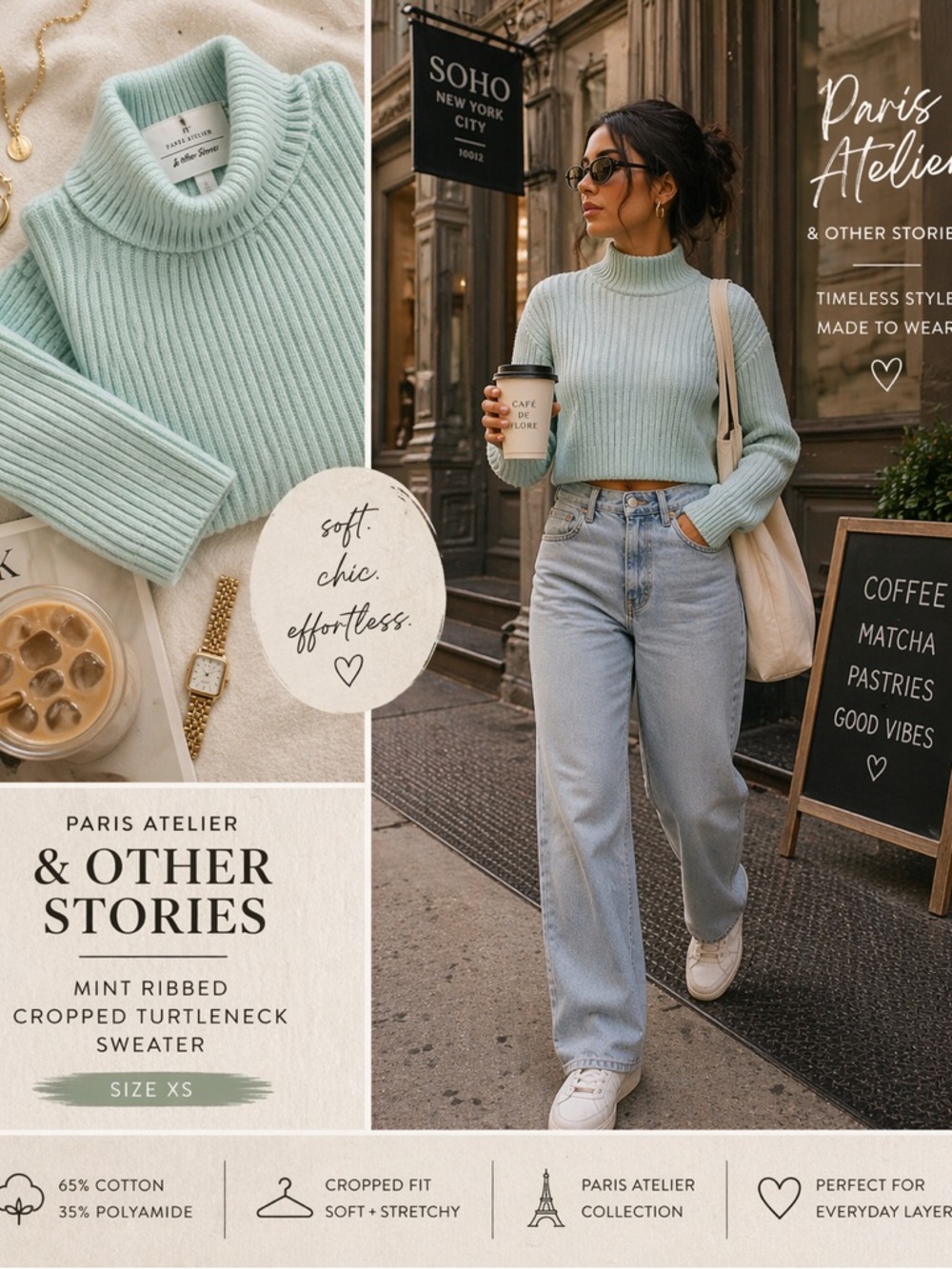 Paris Atelier
& Other Stories Mint Ribbed Cropped Turtleneck Sweater XS